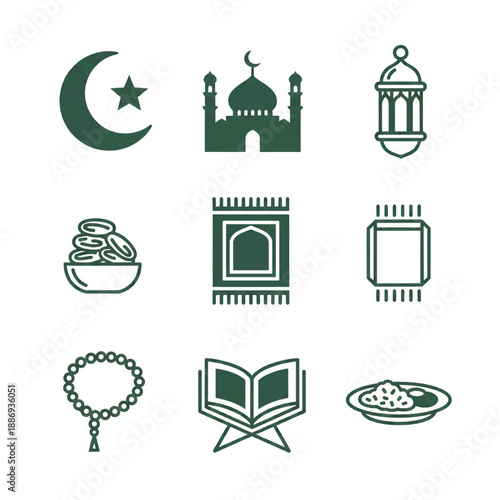 eid mubarak icon set flat illustration