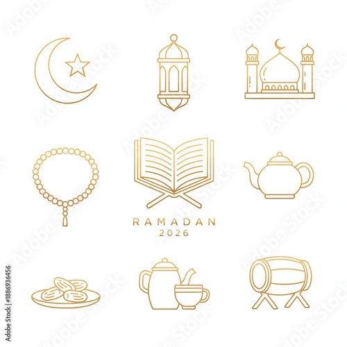 eid mubarak icon set flat illustration