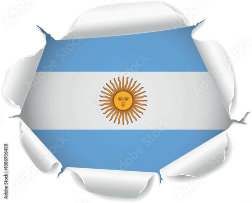 Flag of Argentina. Flag Revealed Through Torn Paper Hole over a transparent background