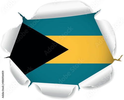 Flag of Bahamas. Flag Revealed Through Torn Paper Hole over a transparent background