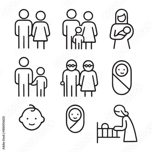 Family and parenting line icon set Vector
