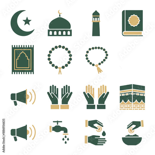 eid mubarak icon set flat illustration
