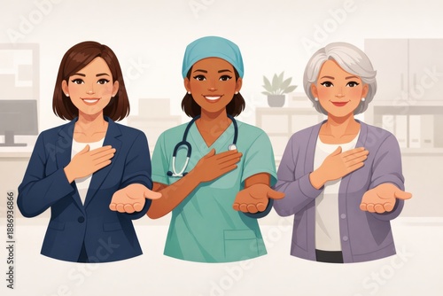 International Womens Day Give to Gain Campaign 2026, 8 march theme, support IWD with diverse women in professional attire © dvoevnore