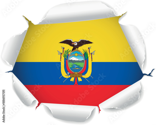 Flag of Ecuador. Flag Revealed Through Torn Paper Hole over a transparent background