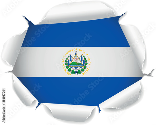 Flag of El Salvador. Flag Revealed Through Torn Paper Hole over a transparent background