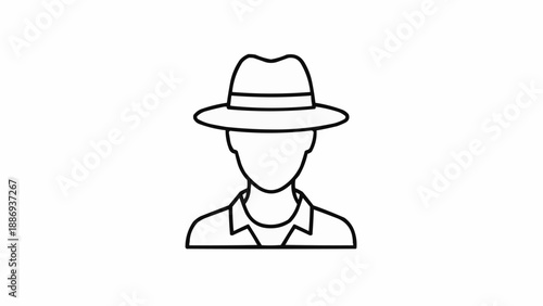Icon of a person wearing a fedora hat and collared shirt.
