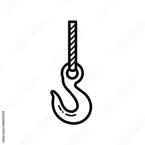 Crane hook on rope - line  vector icon
