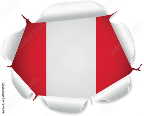 Flag of Peru. Flag Revealed Through Torn Paper Hole over a transparent background