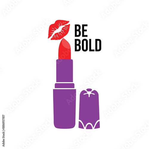 Be Bold Lipstick Vector Clipart with Red Lips and Purple Makeup Icon for Beauty Designs