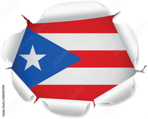 Flag of Puerto Rico. Flag Revealed Through Torn Paper Hole over a transparent background