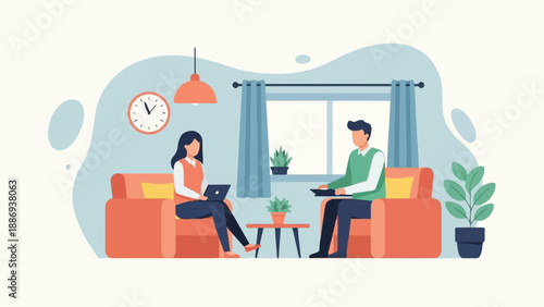 Two people working remotely from home on laptops