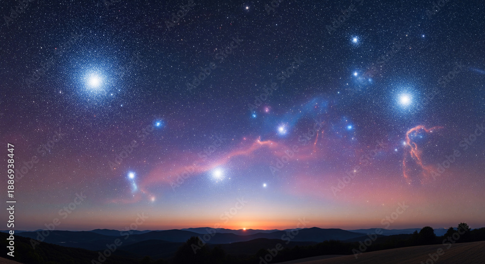 Fototapeta premium Majestic Milky Way Galaxy Panorama Over Serene Night Landscape