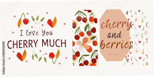 Charming illustration with cherries berries and a loving message for someone special