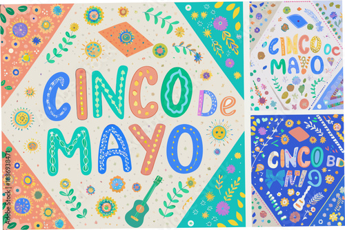 Colorful cinco de mayo designs with festive elements and vibrant illustrations