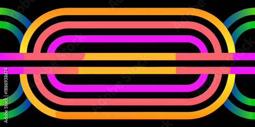 Abstract colorful bands in layered loops against a solid black background