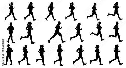 Multiple People Running in Various Directions, Illustrations of Active Lifestyle, Silhouettes of Runners in Motion