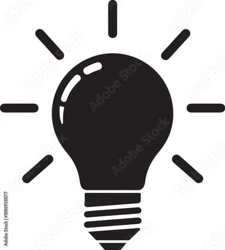 Idea Light Bulb Icon Glowing with Rays Isolated on White