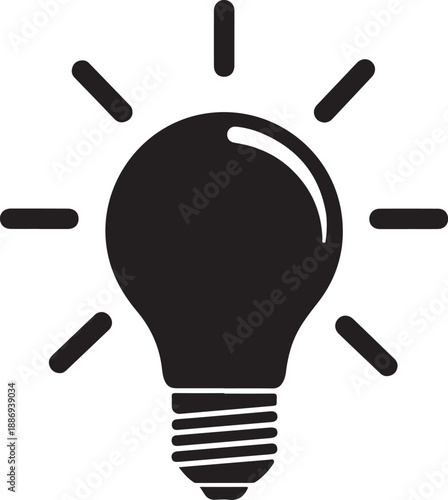 Light Bulb Idea Icon Black Silhouette Isolated on White Background