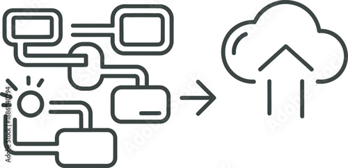 Cloud computing data transfer network illustration with sun light source and connected devices