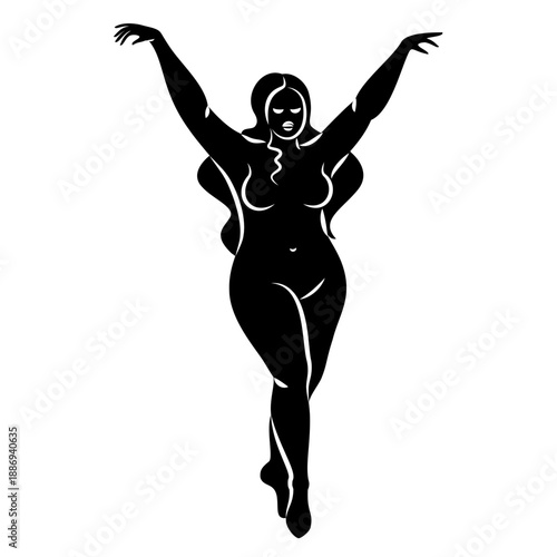 Silhouette of the figure of a slender naked woman. The girl is standing, she is overweight. A lady full of beauty and sexuality. Vector illustration.