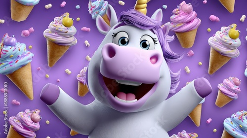 Wallpaper Mural Sweet Unicorn Party with Ice Cream Cones and treats Torontodigital.ca