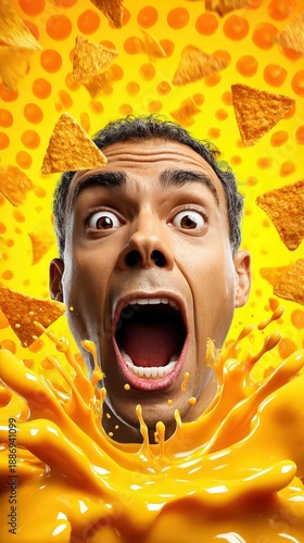 Wallpaper Mural Excited Man Enjoying Delicious Nacho Cheese and Party Snacks Torontodigital.ca