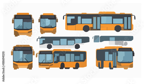 City bus collection flat vector illustration public transport isolated on white
