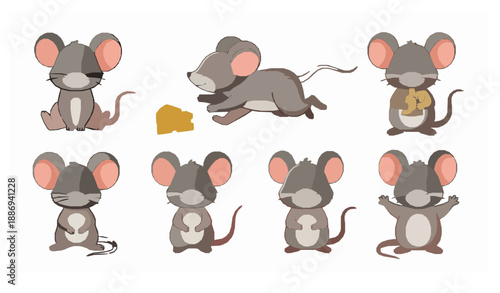 Cute cartoon mouse collection vector illustration isolated on white background
