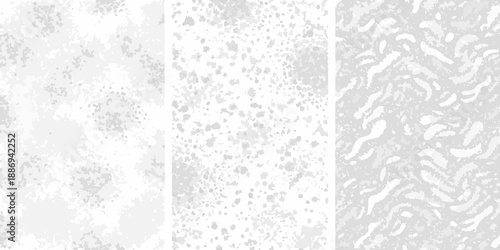 Abstract gray textures three vertical panels with varied grainy patterns
