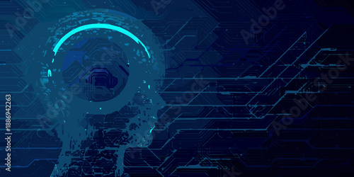 Digital security concept with a glowing padlock and technological circuit background