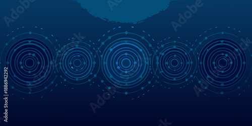 Abstract blue background with concentric circles and expanding ripple effects