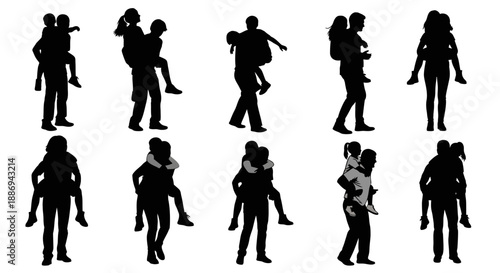 Collage of people silhouettes in various poses and actions, showcasing diverse human figures, against a clean background, viewed from multiple angles, Whisk concept illustration