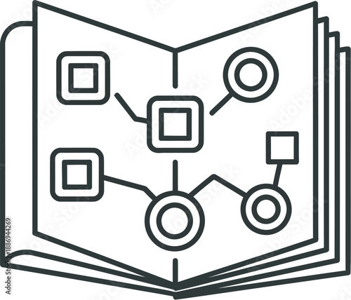 Business strategy plan flowchart diagram in open book, mind map concept for education and productivity, organizational structure, planning and development