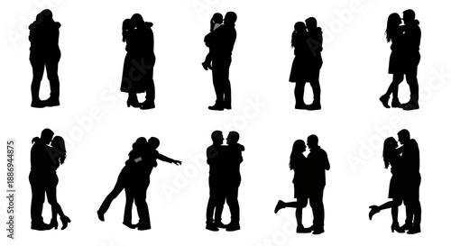 Couple Silhouettes in Various Romantic Poses and Interactions