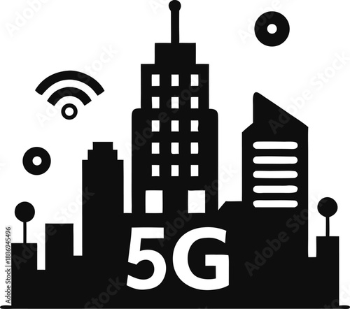 smart city with 5g network connection vector  silhouette on white background 