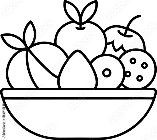 mixed fruit bowel outline vector on white background