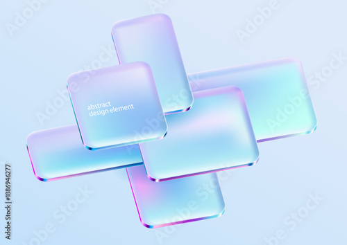 3D squares and rectangles on white background. Art geometric shapes in liquid glass style. Abstract vector design elements.