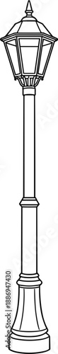 Classic street lamp line illustration with single lantern vintage outdoor lighting pole vector design elegant urban symbol