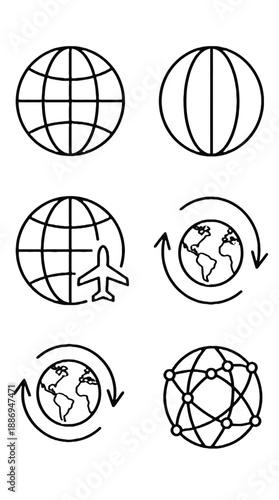 A set of hand-drawn globe icons representing travel and global connectivity