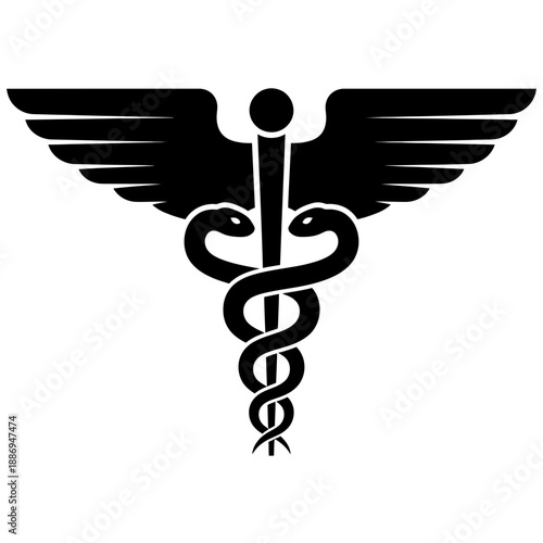 Caduceus Medical Symbol Icon – Winged Staff with Serpents for Healthcare & Medicine Design