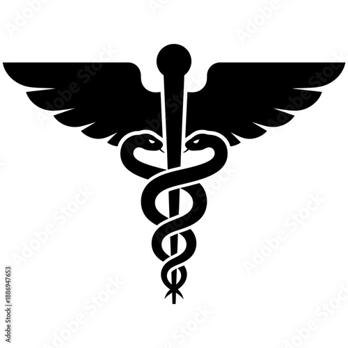 Caduceus Medical Symbol Icon – Winged Staff with Serpents for Healthcare & Medicine Design