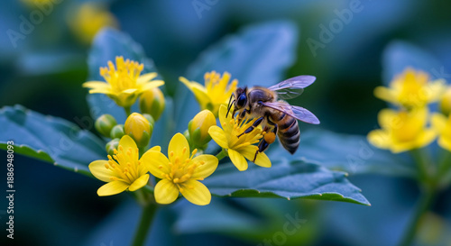 Bee Pollinating Yellow Flower