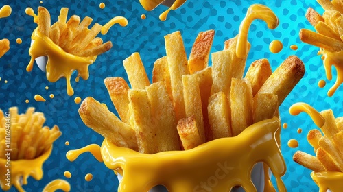 Wallpaper Mural Delicious Crispy French Fries with Melting Cheese Sauce Party Snack Torontodigital.ca
