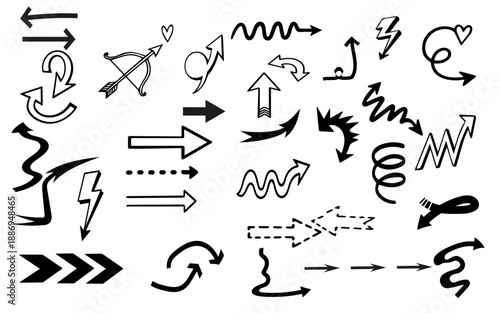 vector set of hand drawn arrows on black and white background