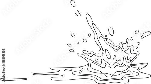 Single water splash line drawing with droplets and ripple surface outline
