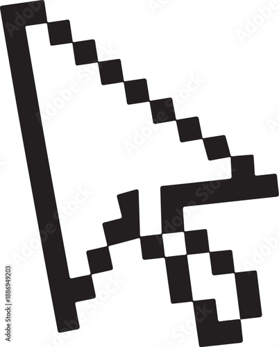 Pixelated computer cursor arrow pointer icon in retro digital style graphic symbol
