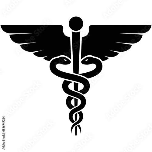 Caduceus Medical Symbol Icon – Winged Staff with Serpents for Healthcare & Medicine Design