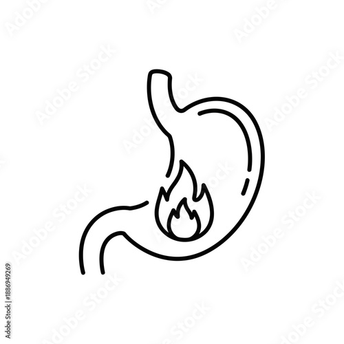 Stomach Acid Reflux Icon – Gastric Heartburn and Digestive Health Symbol for Medical Design