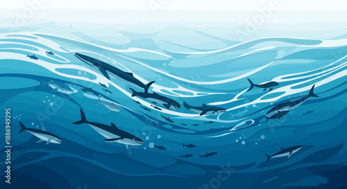 Ocean Symphony: A vibrant portrayal of marine life thriving in the depths, illustrating the beauty of underwater ecosystems.