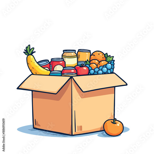 Vsai food donation box filled with groceries for charity